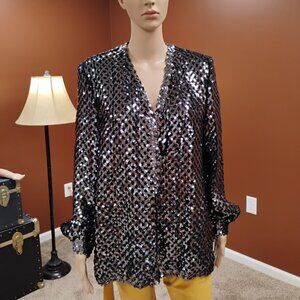 Vintage Sequin Open-Front Jacket/Cardigan – Black – Prestige Garment